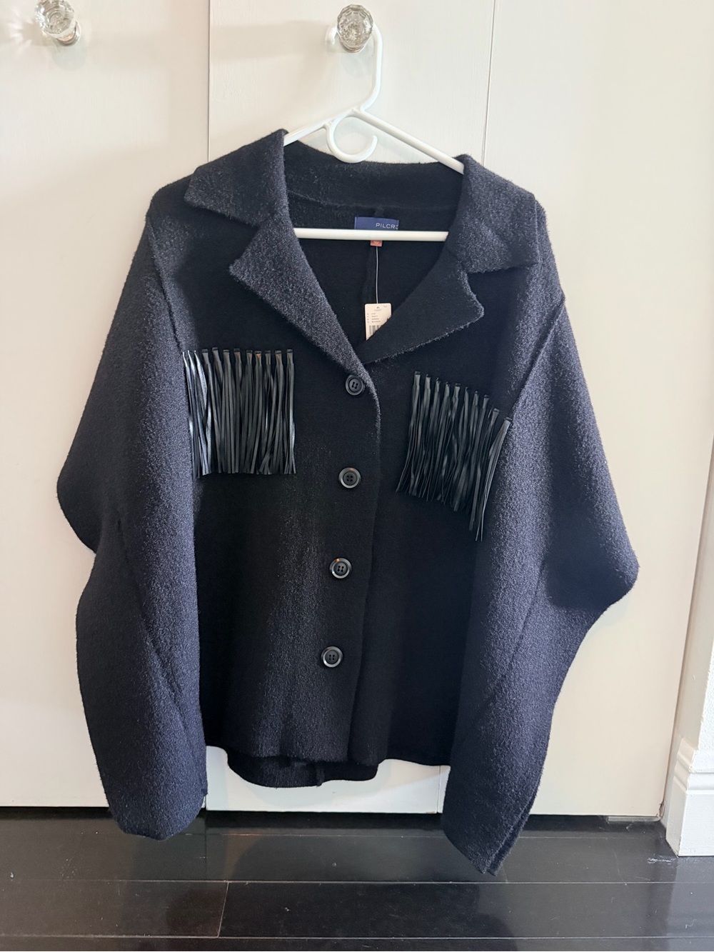 Pilcro Black Fringe-Trim Button Jacket